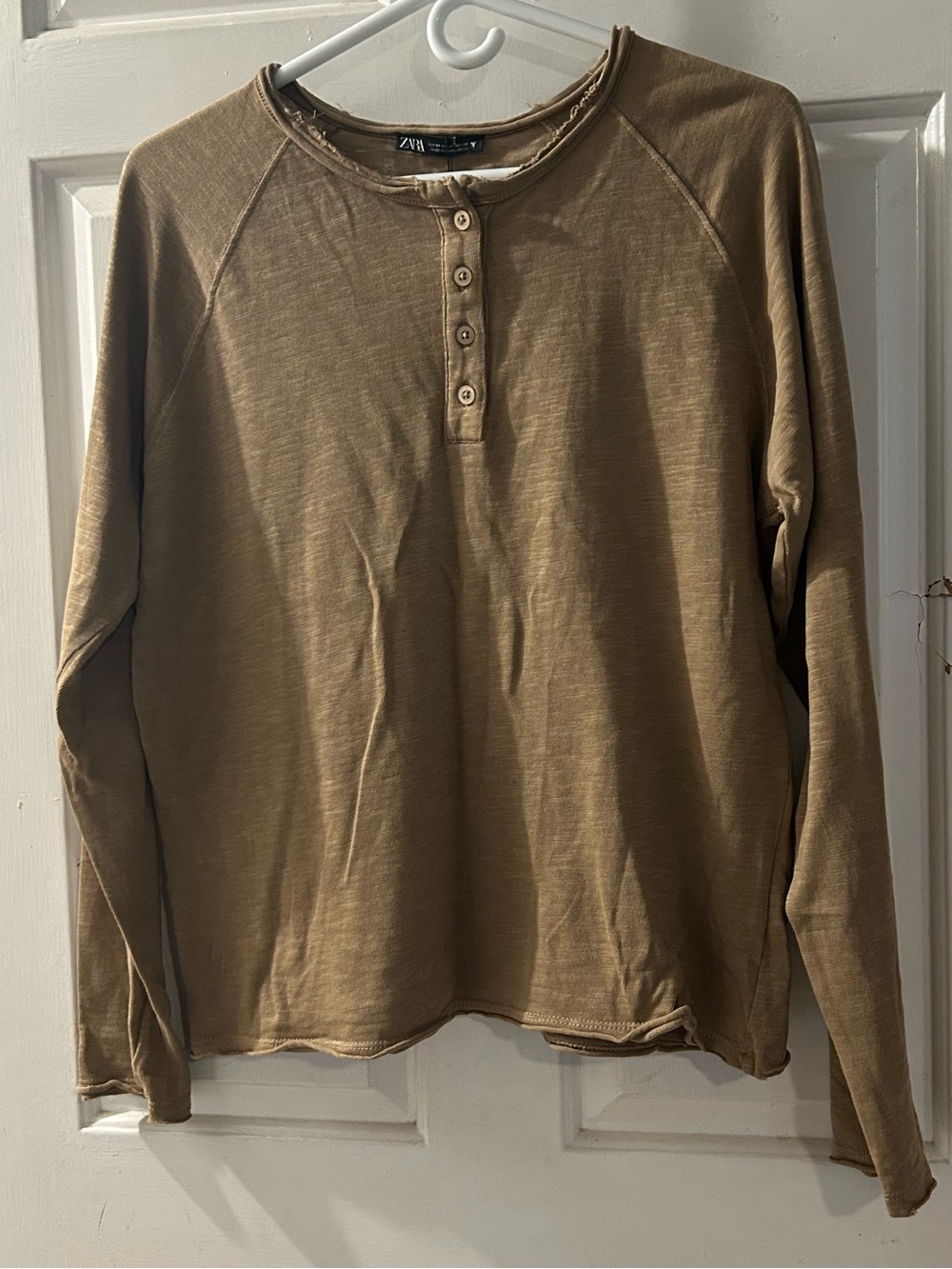 Zara Long Sleeve Henley Top in Light Brown